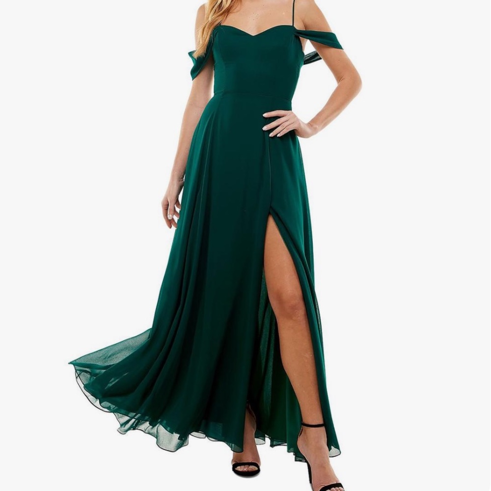 City Studio emerald green chiffon formal dress lace up back